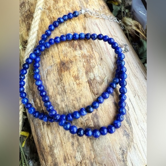 BEADED CHOKER LAPIS LAZULI NECKLACE - Picture 2 of 3